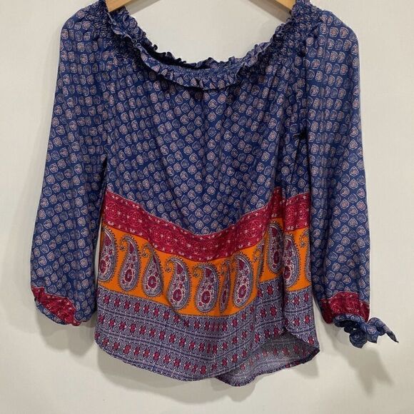 BeachLunchLounge Womens Paisley Off Shoulder Pullover Blouse Multicolor Small - Picture 1 of 7